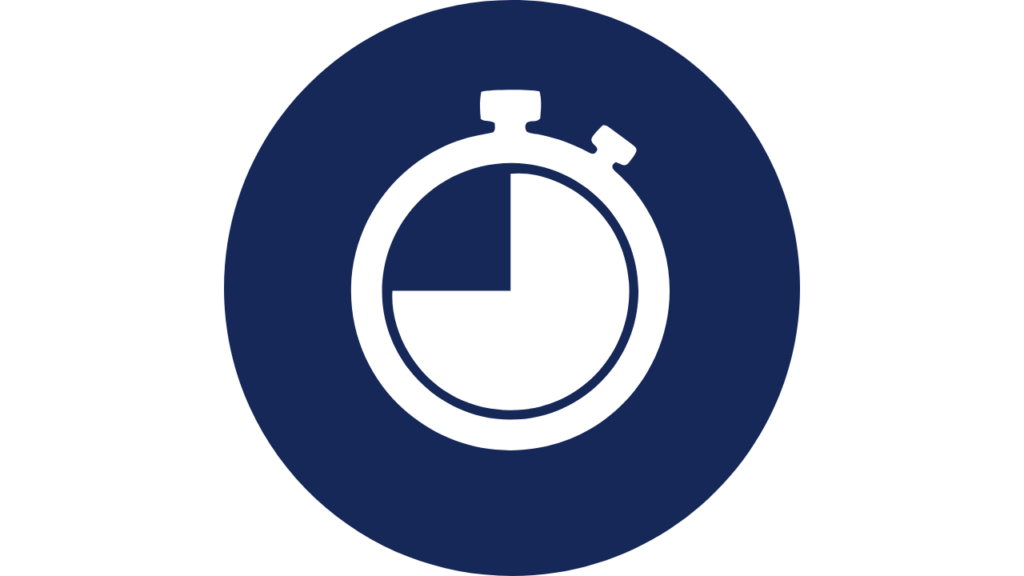 Blue circular icon with a white stopwatch representing a timed practice feature in My Quick Math.
