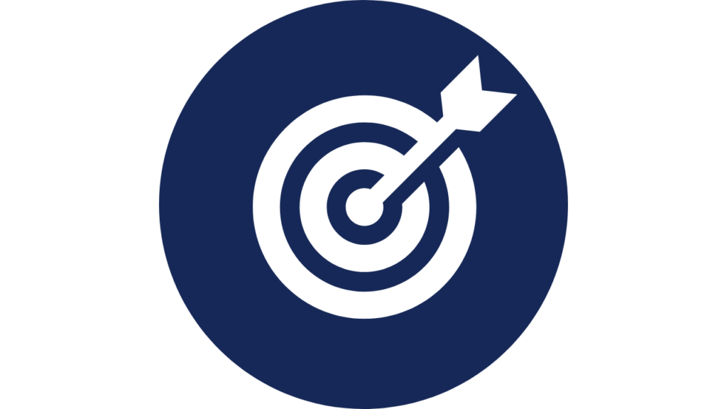 Blue circular icon with a white target and arrow representing customizations, goal setting, and progress tracking in My Quick Math.