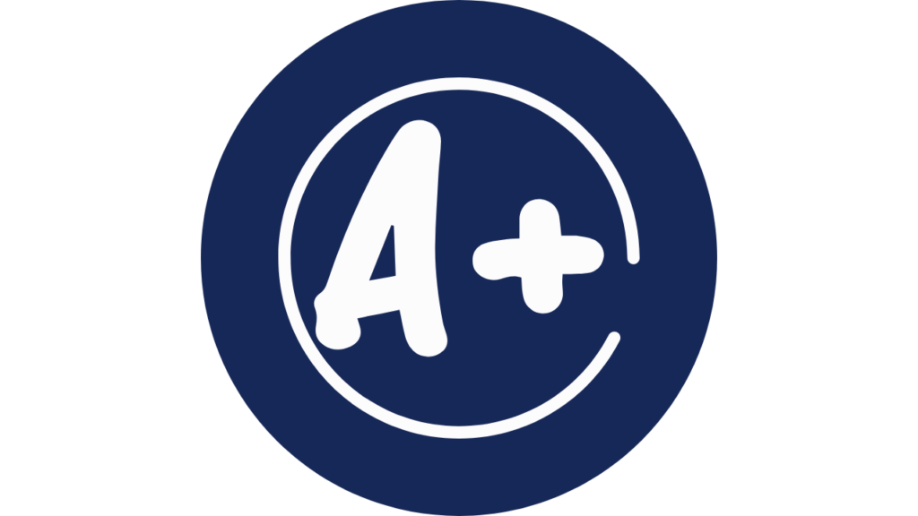 Blue circular icon with a white “A+” representing easy and efficient grading in My Quick Math.
