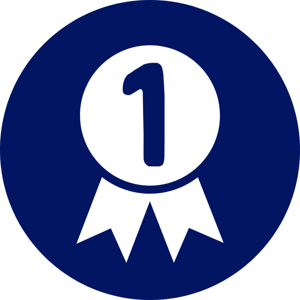 Blue circular icon with a white number one medal symbol representing the entry-level pricing tier.