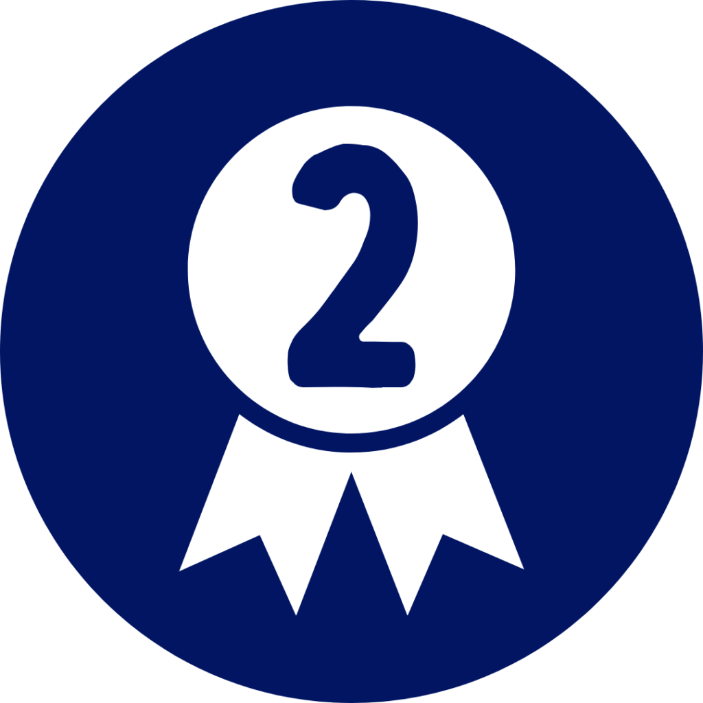 Blue circular icon with a white number two medal symbol representing the second My Quick Math pricing tier.