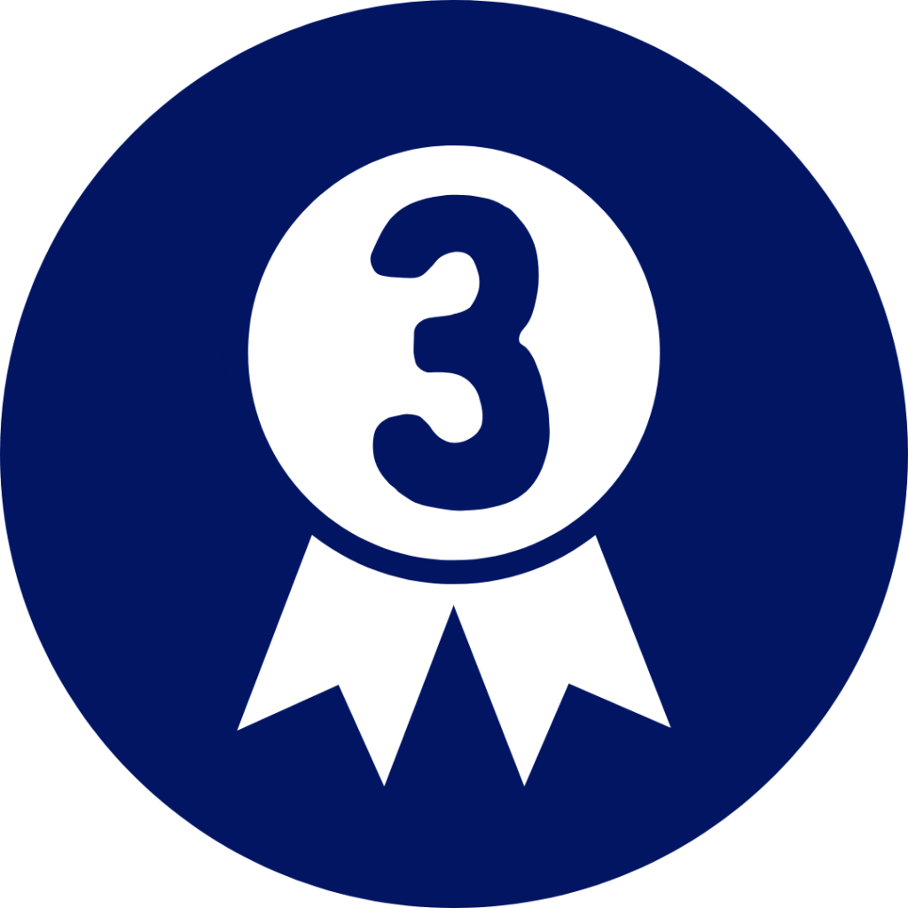 Blue circular icon with a white number three medal symbol representing the highest My Quick Math tier.