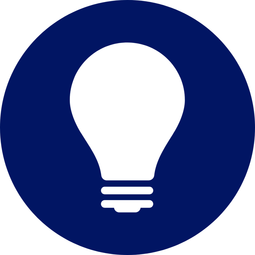 Blue circular icon with a white light bulb symbol representing conceptual understanding and strategies.